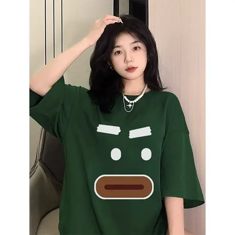 纯棉重磅设计感美式复古短袖t恤女夏季小众宽松半袖上衣服小个子商品大图
