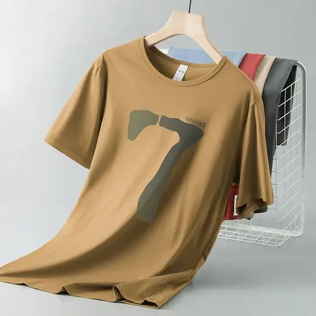 莫代尔冰丝t恤男士短袖夏季凉感速干上衣服潮流印花圆领半袖体恤图片