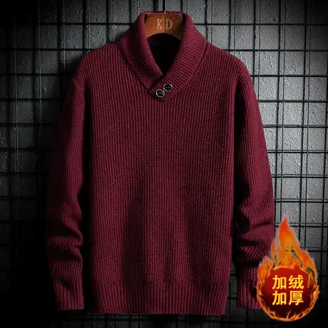 加绒加厚2023冬季半高V领毛衣男士纯色百搭青年保暖毛线衣针织衫商品大图