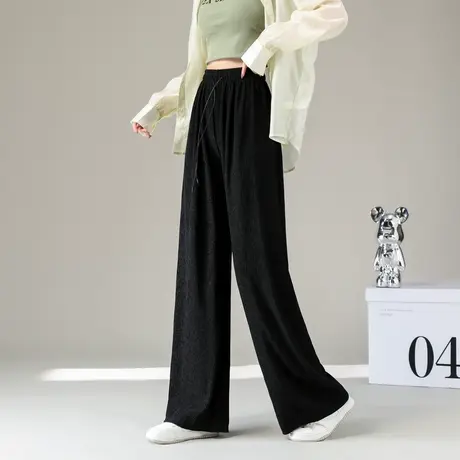 时尚气质休闲裤2024年春季新款女高腰百搭通勤直筒显瘦纹理感长裤商品大图