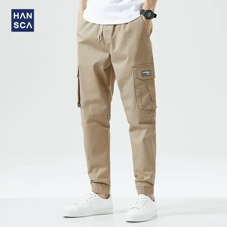 汉斯卡休闲工装裤男士2021秋季多口袋哈伦小脚裤韩版束脚运动裤潮商品大图
