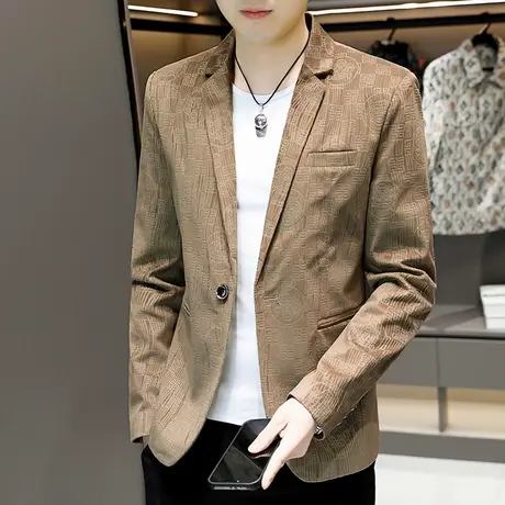 潮流修身小西装春季男士英伦提花外套高级感发型师休闲痞帅单西服商品大图