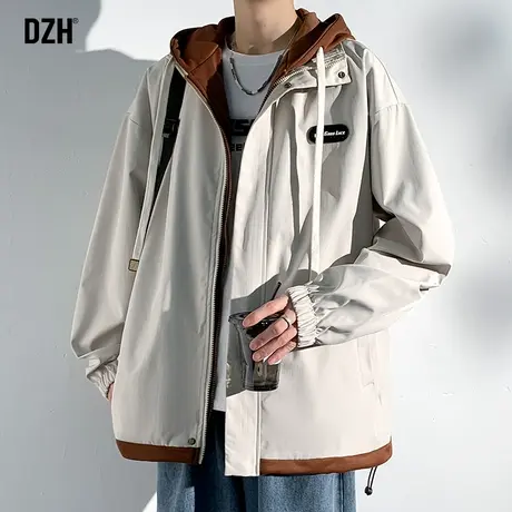 男士假两件外套男春秋高级感夹克男款2024年新款潮牌日系连帽上衣商品大图