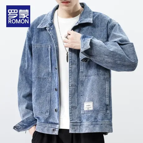罗蒙美式牛仔外套男春秋款2023新款宽松水洗潮牌休闲夹克上衣男装图片