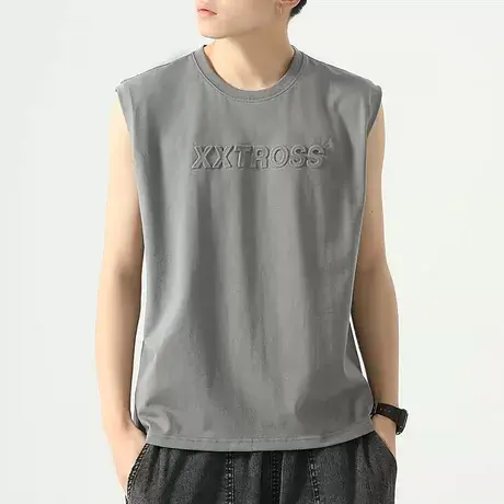 270g重磅棉感无袖t恤男生夏季潮牌字母钢印背心男士休闲帅气坎肩商品大图