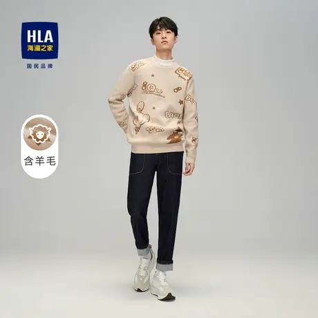 HLA/海澜之家2023含羊毛针织衫秋Qee卡通图案圆领毛衣男图片