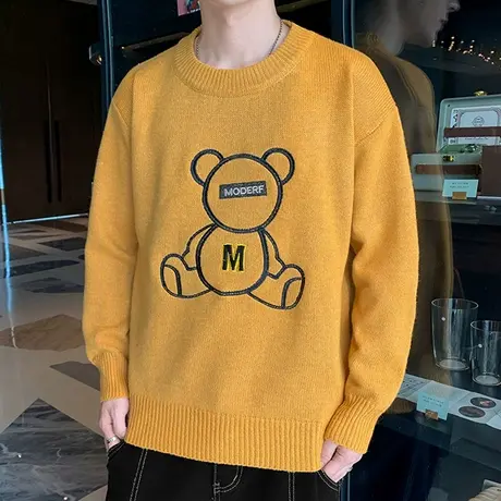 毛衣男宽松圆领打底线衣青少年休闲百搭小熊印花秋冬款长袖针织衫商品大图