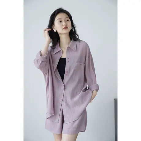 嘉茱莉2023夏季新款褶皱衬衫小众法式衬衫短裤套装独特别致小上衣商品大图