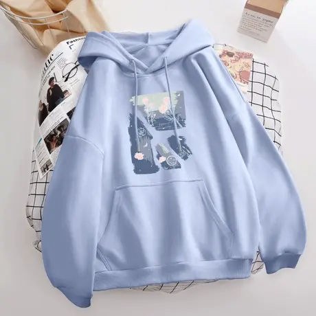 春秋连帽卫衣女2023冬季新款爆款加绒上衣秋装薄款宽松小个子外套商品大图