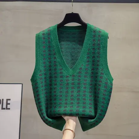 v领针织马甲背心女2023秋装新款宽松马夹外穿上衣厚外搭毛衣坎肩图片