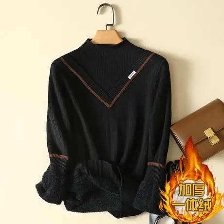 一体绒半高领毛衣女2022年新款加绒加厚打底衫女秋冬宽松针织上衣图片