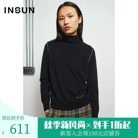 恩裳冬季商场同款拼接撞色宽松圆领轻熟风毛针织衫毛衣女图片