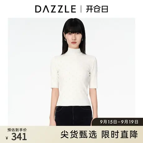 DAZZLE地素奥莱 白色老花印花打底衫短袖T恤女2D4B4011B图片