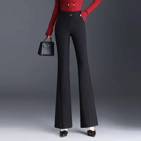 黑色显腿长微喇裤女秋季2023新款修身高腰长裤通勤休闲职业西装裤图片