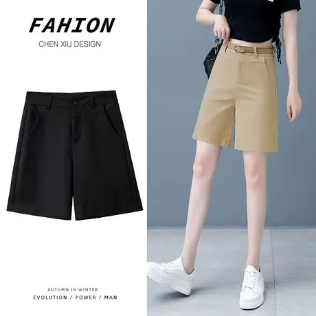 五分短裤女秋季薄2023新款高腰宽松显瘦百搭纯棉休闲a字阔腿热裤商品大图