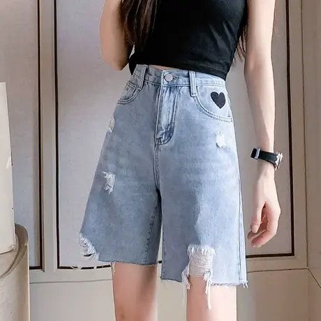 高腰牛仔短裤女夏季薄款2023年新款宽松显瘦小众设计感五分裤子女商品大图