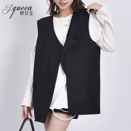 马甲外套女2023秋季新款通勤百搭宽松时尚不规则设计感叠穿马夹图片