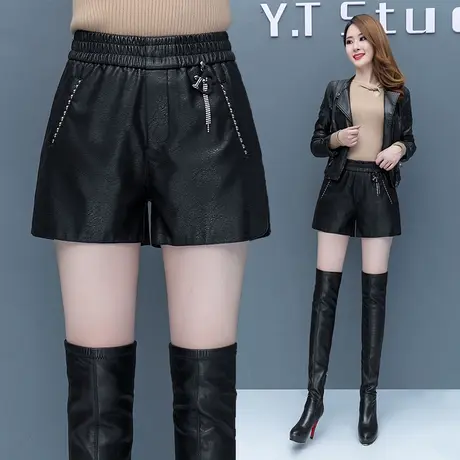 皮短裤女秋冬款外穿2023年新款爆款高腰PU皮裤百搭小个子阔腿靴裤商品大图