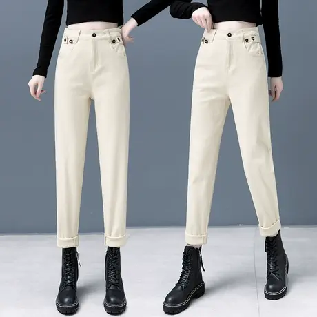 牛仔裤女春秋2023年新款高腰显瘦哈伦裤宽松百搭直筒萝卜老爹裤子图片