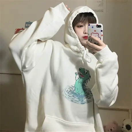 waitmore卫衣女2019初秋新款潮ins韩版宽松bf慵懒风薄款连帽外套商品大图