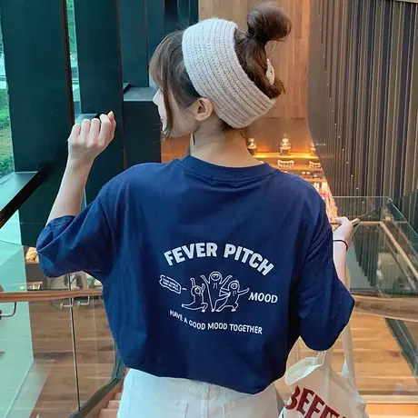 短袖t恤女夏2022新款大码宽松丧系怪味慵懒风网红学生ins上衣服潮图片