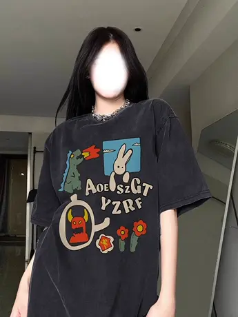 美式复古做旧短袖t恤女夏季港味chic设计感小众宽松半袖上衣潮牌图片