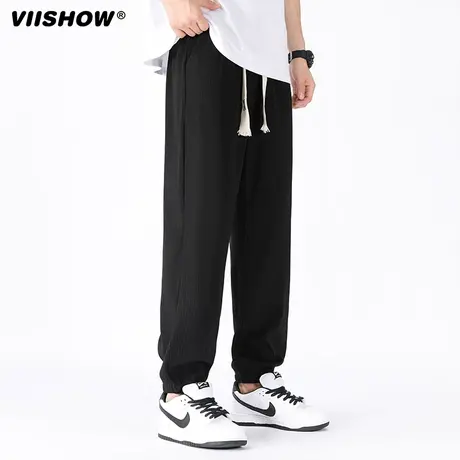 VIISHOW街头复古简约纯色运动束脚裤男潮牌宽松阔腿休闲百搭长裤商品大图