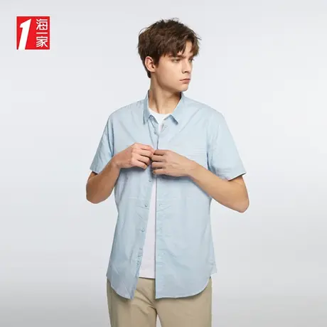 海一家时尚清新条纹短衬新款舒适休闲青春透气短袖衬衫男图片