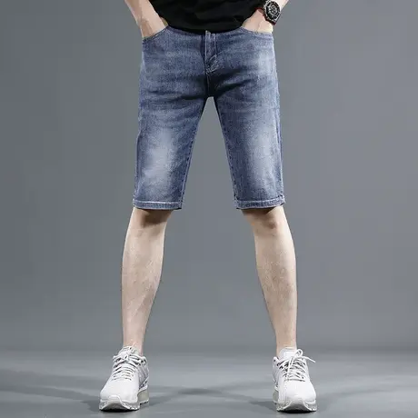 蓝色牛仔短裤男2023年夏季新款潮牌修身弹力五分休闲男士薄款中裤商品大图