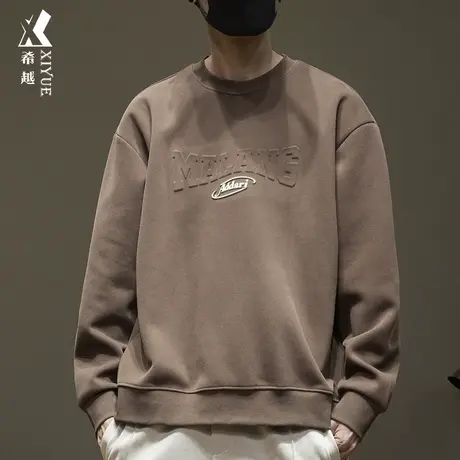 希越360g重磅双面棉卫衣男秋季字母钢印套头外套宽松大码胖子上衣商品大图