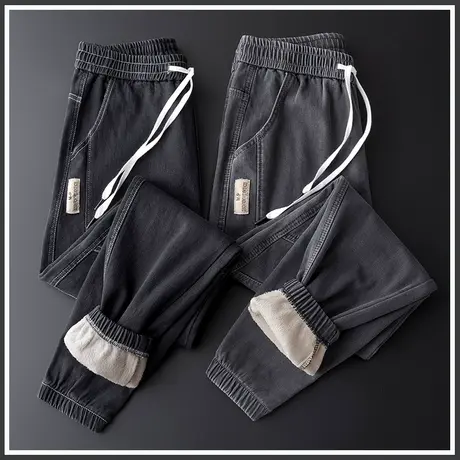 秋冬款冬季工装牛仔裤男士加绒加厚羊羔绒休闲男裤子外穿防风冬裤图片