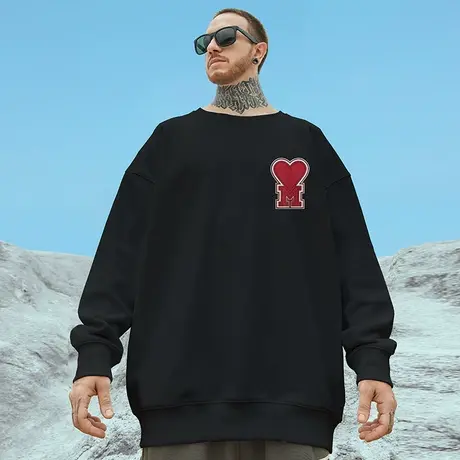 卫衣男圆领简约宽松加肥加大码秋冬款胖子oversize美式纯棉情侣装商品大图