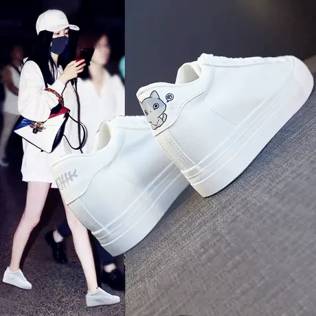 内增高小白鞋女鞋2023秋季新款厚底松糕鞋韩版百搭休闲卡通猫咪鞋商品大图