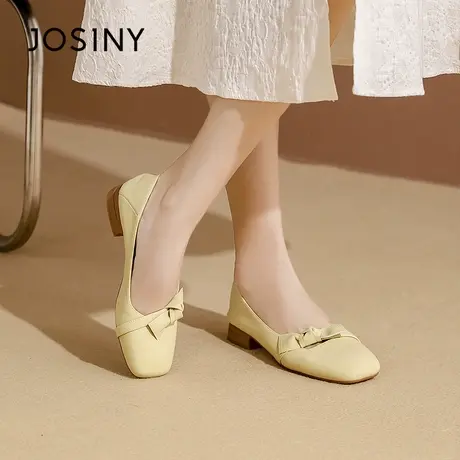 Josiny/卓诗尼乐福鞋2023秋季新款粗跟蝴蝶结一脚蹬不累脚妈妈鞋商品大图