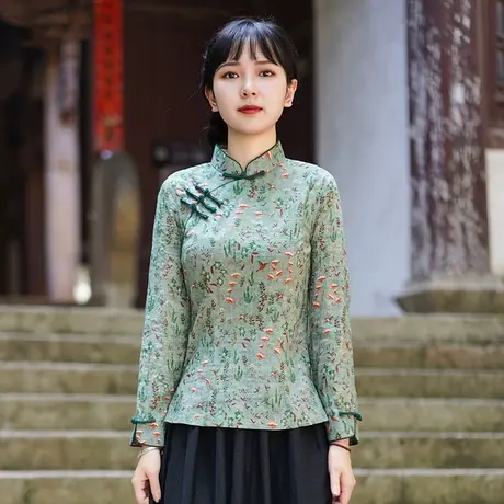 筠雅唐装女中国风中式盘扣上衣女改良旗袍年轻款斜襟茶服禅意外套商品大图