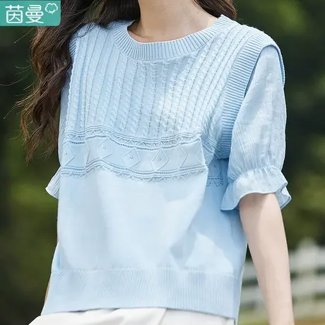 茵曼设计感小众女式针织衫短袖t恤2023新款夏季镂空短上衣高级感图片