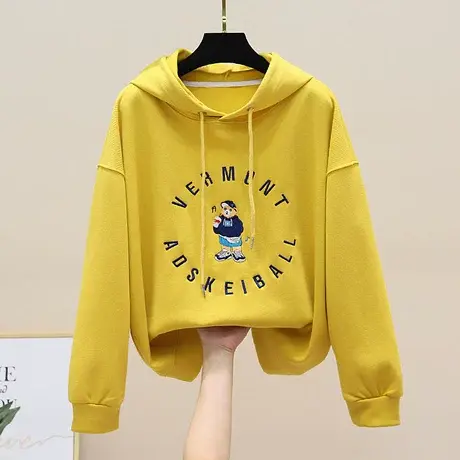 春装重工刺绣卡通连帽卫衣2023春秋新款盐系上衣女ins女装外穿潮商品大图