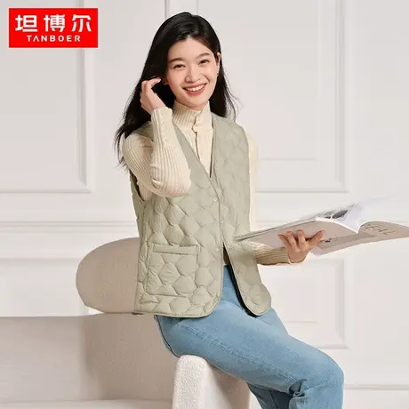坦博尔2023新款轻薄羽绒马甲女V领短款菱格百搭舒适保暖内搭背心图片
