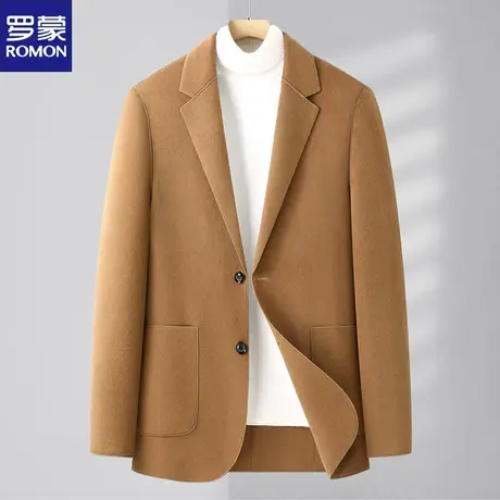 罗蒙双面呢羊毛西服男商务休闲春秋新款韩版潮流宽松黑色西服外套图片