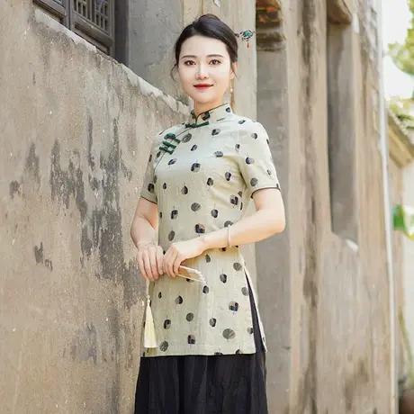 筠雅夏季新款中国风古典唐装上衣女修身显瘦夏日新中式穿搭24B039商品大图