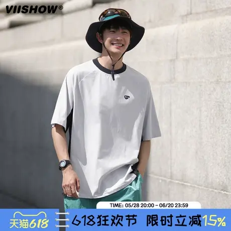 VIISHOW韩版纯色时尚短袖体恤男夏季轻薄款宽松休闲运动短t潮牌商品大图