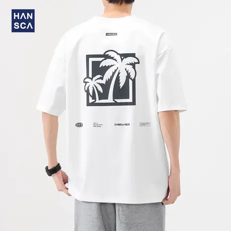 hansca 220g美式潮牌刺绣短袖T恤男款2025夏季肌理感趣味印花上衣商品大图