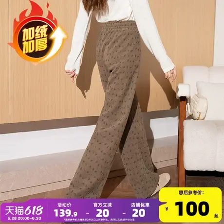唐狮25秋冬季新款休闲裤女碎花加绒灯芯绒直筒宽松百搭阔腿裤子W商品大图
