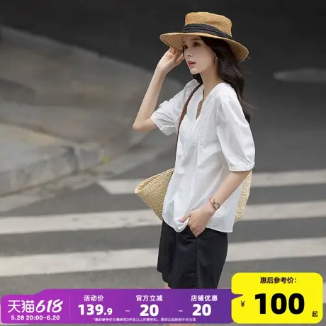 唐狮休闲女士上衣白色短袖衬衫女2025夏季新款气质百搭衬衣女dmn图片