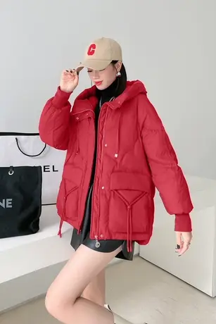 2023冬季新款韩版连帽宽松羽绒棉服中长款星空亮闪闪百搭时尚棉衣图片