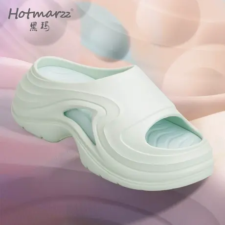 hotmarzz/黑玛厚底拖鞋女士外穿坡跟一字拖潮流时尚增高凉拖鞋商品大图