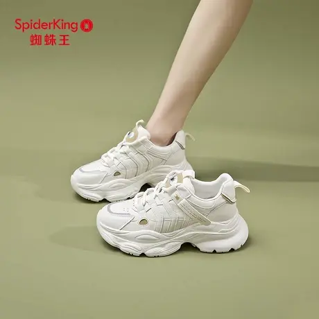 蜘蛛王老爹鞋女春秋季女士跑步鞋舒适耐磨运动鞋真皮软底系带女鞋商品大图
