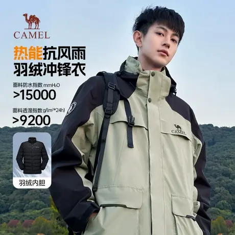 骆驼男装三合一羽绒冲锋衣男秋冬季2025新款工装加厚登山服外套男商品大图