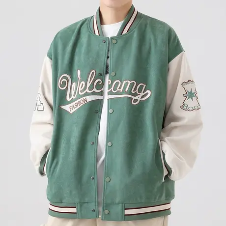 男士麂皮绒棒球服外套男春秋款潮高级感2023新款刺绣运动夹克男装商品大图