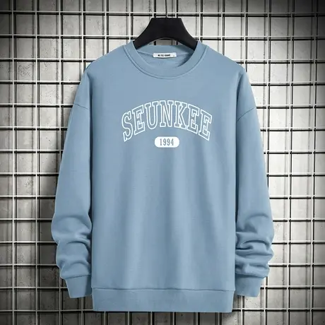 男士卫衣2023新款秋冬款宽松潮流字母印花圆领无帽摇粒绒长袖t恤商品大图